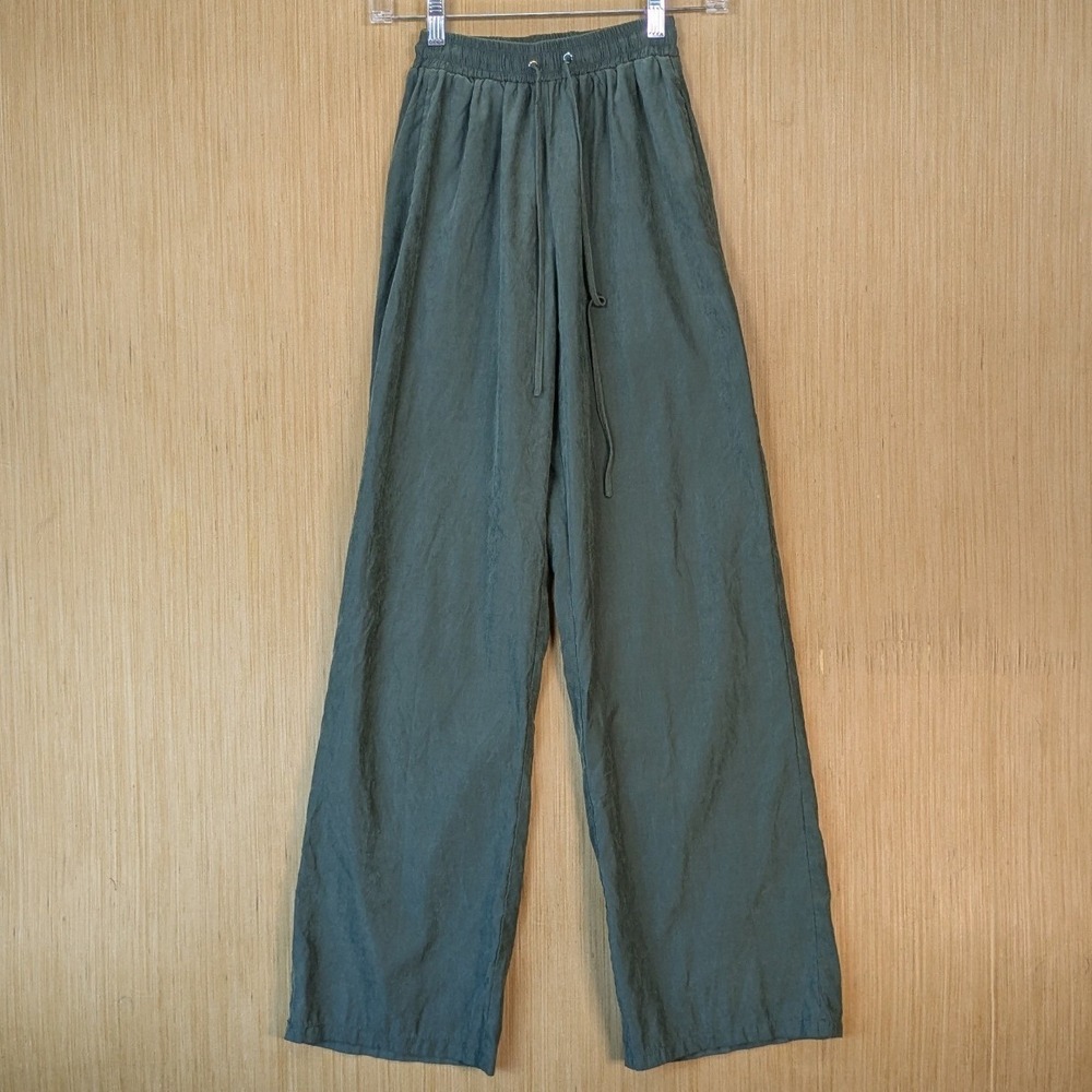 PrettyLittleThing Sage Green Faux Suede Wide Leg Trousers High Waist‎ Pants 0